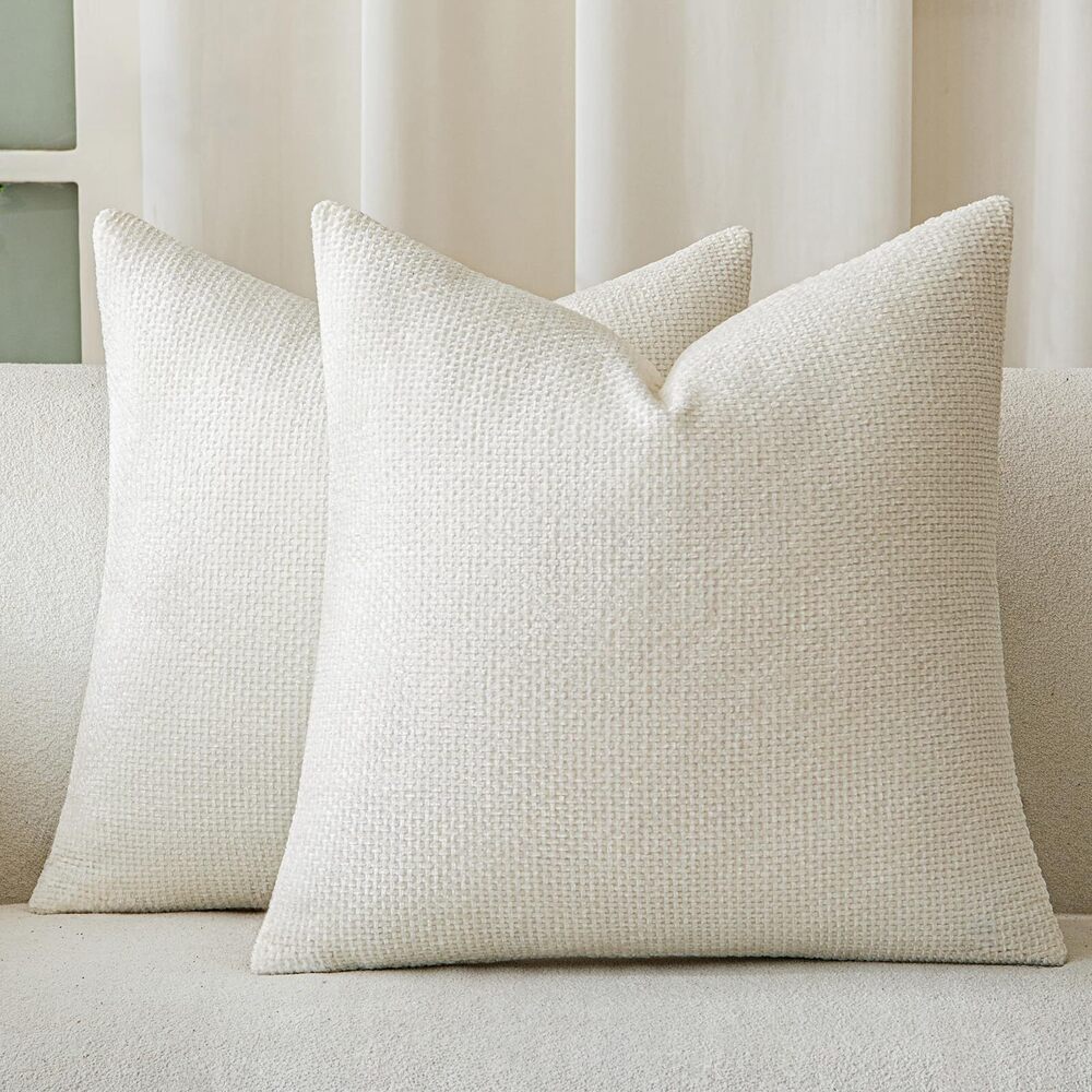 6882 Ivory Chenille Throw Pillow Covers 22x22 Inch Pack of 2 Modern